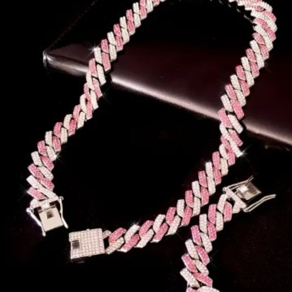 Miami Ice Cuban Chain 16" ROSE gold necklace with crystals